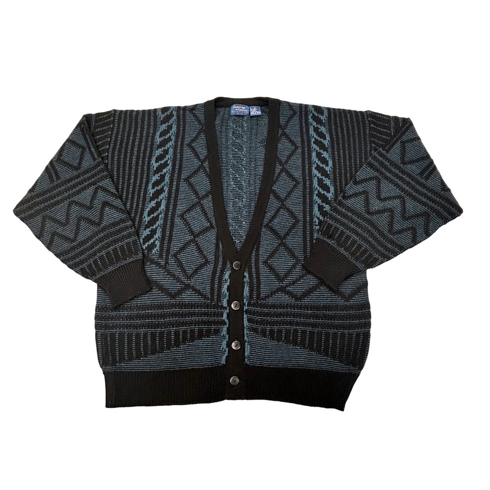 VTG 90s Cambridge Classics Mervyns Grandpacore Cardigan Men XL Sweater Geometric